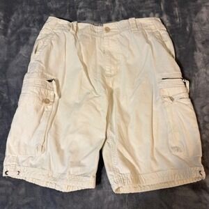 Arizona Jean Company Mens 34 Cargo Shorts Cream Off-White 100% Cotton Utility